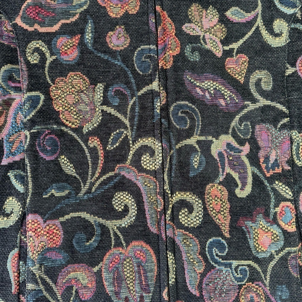 Christopher & Banks Black Ribbed w Jewel Tone Jacquard Floral Zip Front Cardigan - Picture 8 of 12